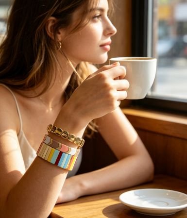 Wholesale handmade rainbow enamel tile stretch bracelet