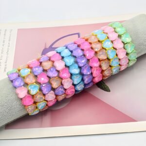 Mocha Crystal Diamond Heart Enamel Bracelet with Colorful Rainbow Tila Beads