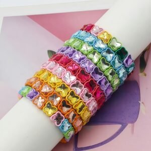 Colorful butterfly enamel bracelet for women with rainbow diamond details and stackable fashion design.