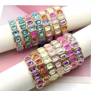 Colorful mocha crystal alloy elastic bracelet with a bold statement design