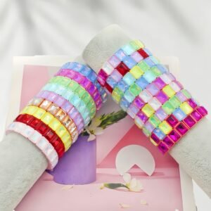 Mocha Crystal Diamond Rectangular Bracelet with Colorful Rainbow Tila Beads