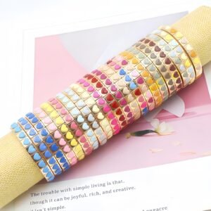 Colorful Heart Enamel Bracelet with Colorblock Heart-Shaped Beads and Stretch Design for Women