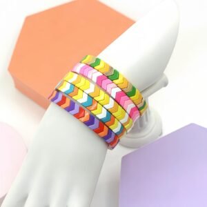 DIY Geometric Arrow Enamel Bracelet, Gradient Color Puzzle Bead Stretch Bracelet, Colorful Unisex Couple Jewelry