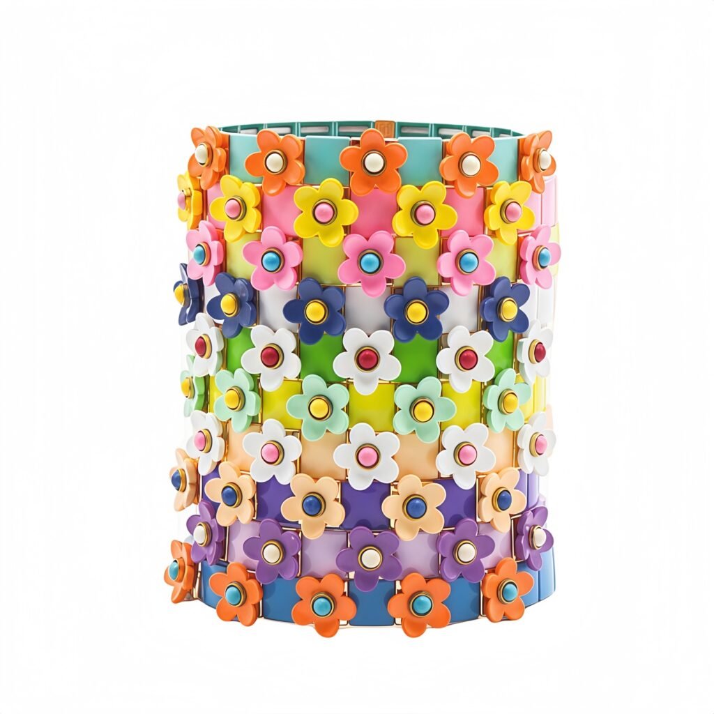 Flower enamel stretch bracelet with colorful floral beads for women and girls