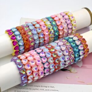 Heart enamel bracelet for women with crystal diamond heart charm and rainbow colorblock Tila tile beads